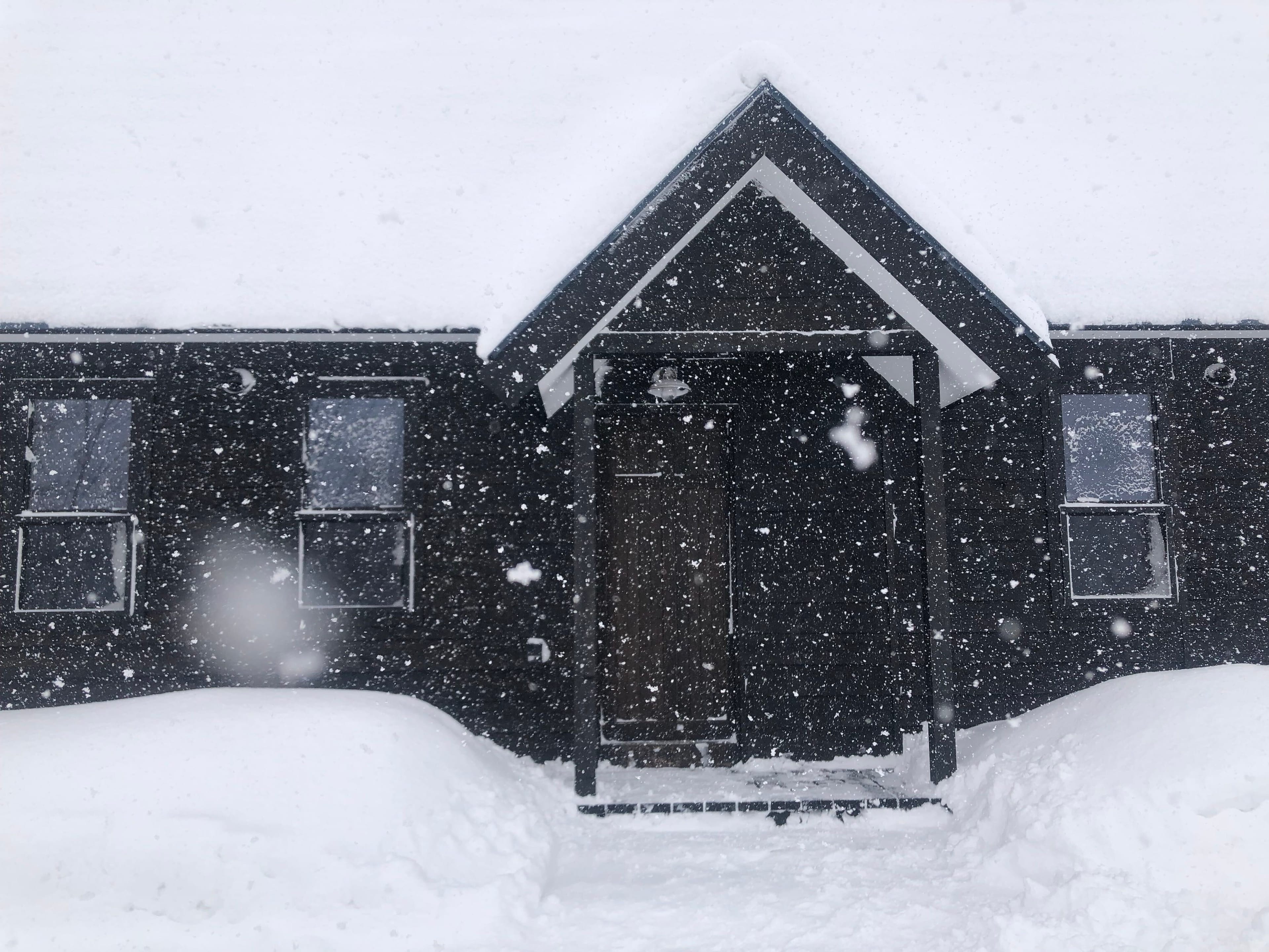 The restaurant in falling snow